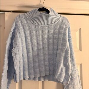 We The Free Light Blue Textured Turtleneck Sweater